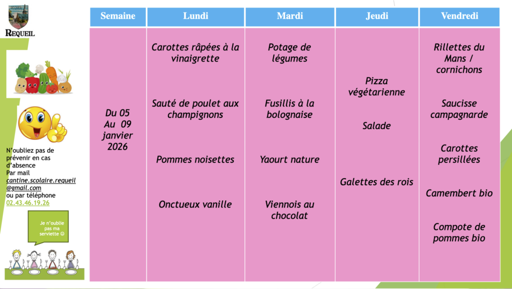 Menu du 05 au 06 Janvier 2026 Menu du 05 au 06 Janvier 2026