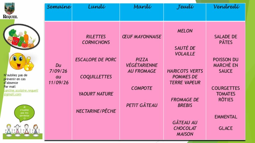 Menu du 07.09.26 11.09.26