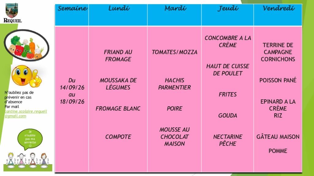 Menu du 14.09.26 au 18.09.26