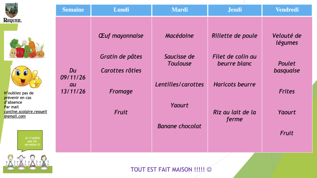Menu du 09.11 au 13.11