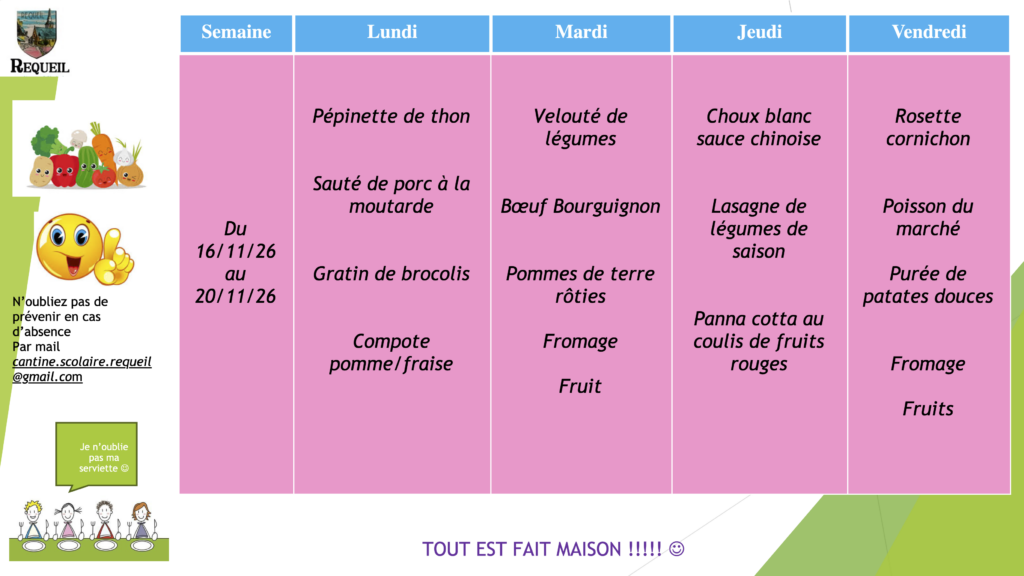 Menu du 16.11 au 20.11