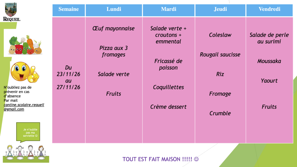 Menu du 23.11 au 27.11
