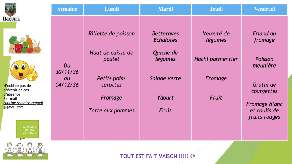 Menu du 30.11 au 04.12